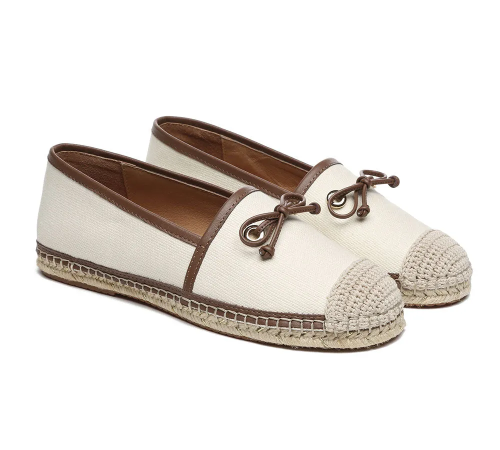 EVERAU Women Leather Slip-on Bow Flat Espadrilles Esther