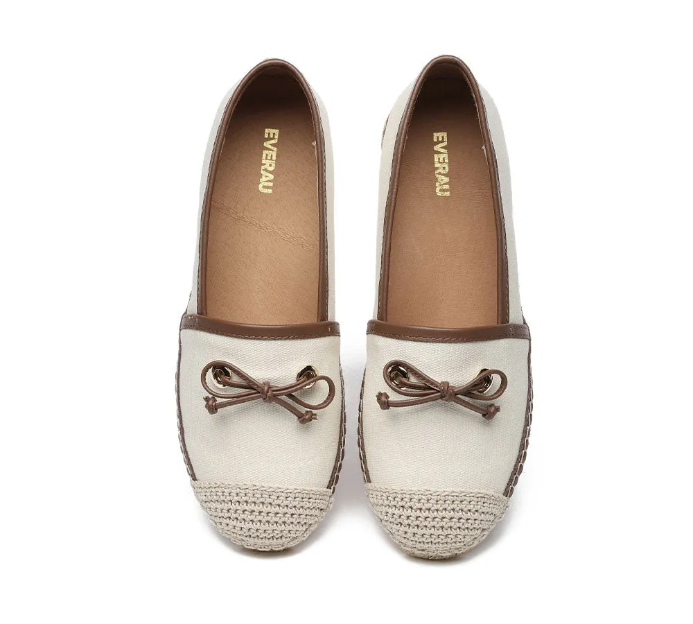 EVERAU Women Leather Slip-on Bow Flat Espadrilles Esther