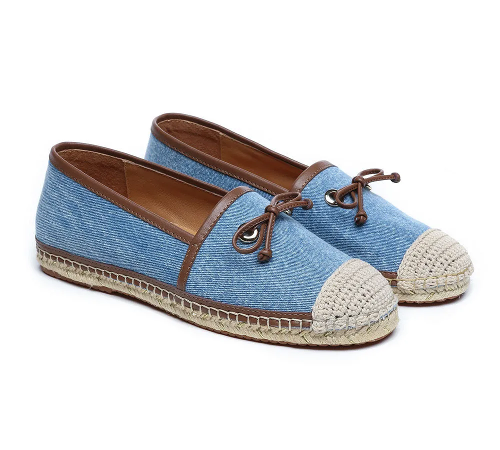 EVERAU Women Leather Slip-on Bow Flat Espadrilles Esther