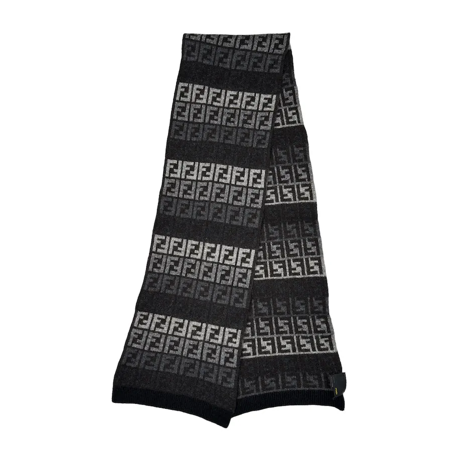 FENDI GREY/BROWN BLEND ZUCCA MONOGRAM SCARF