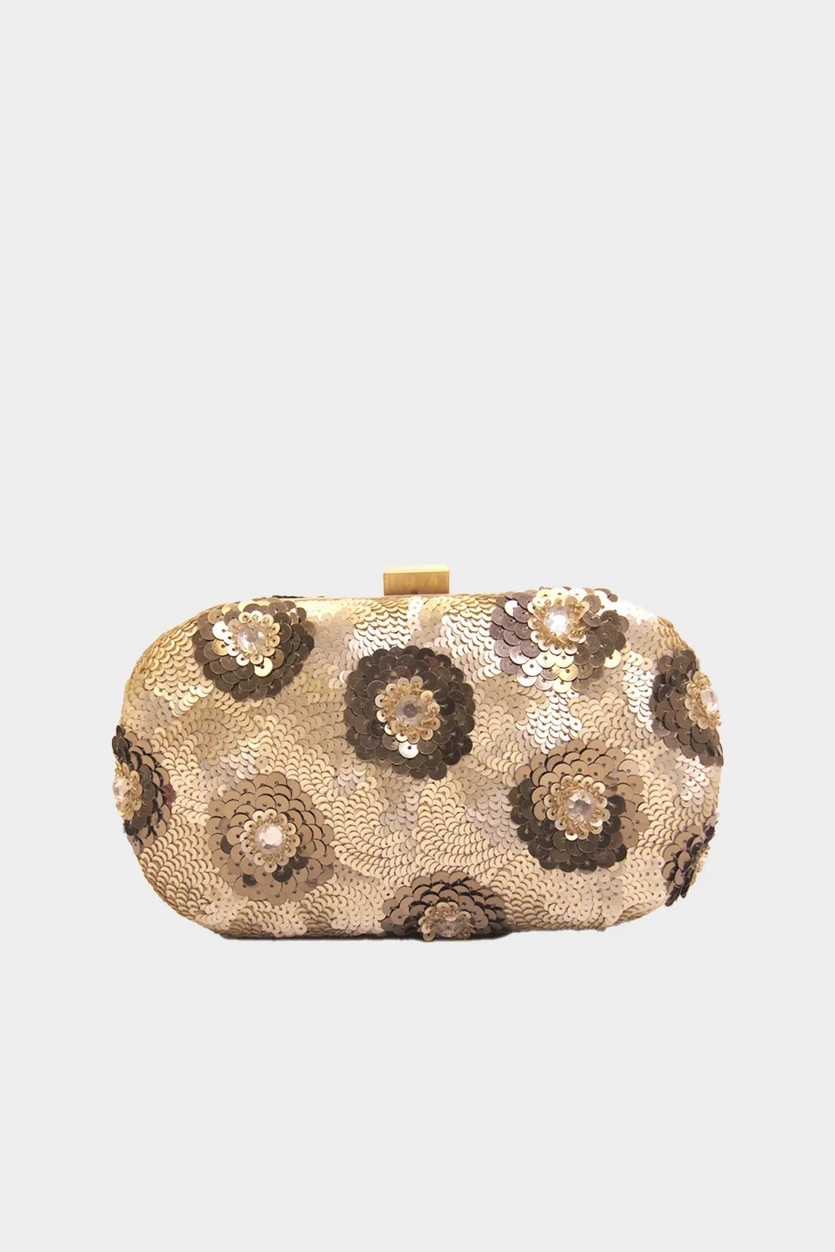 Floral Sequin Clutch in Gold