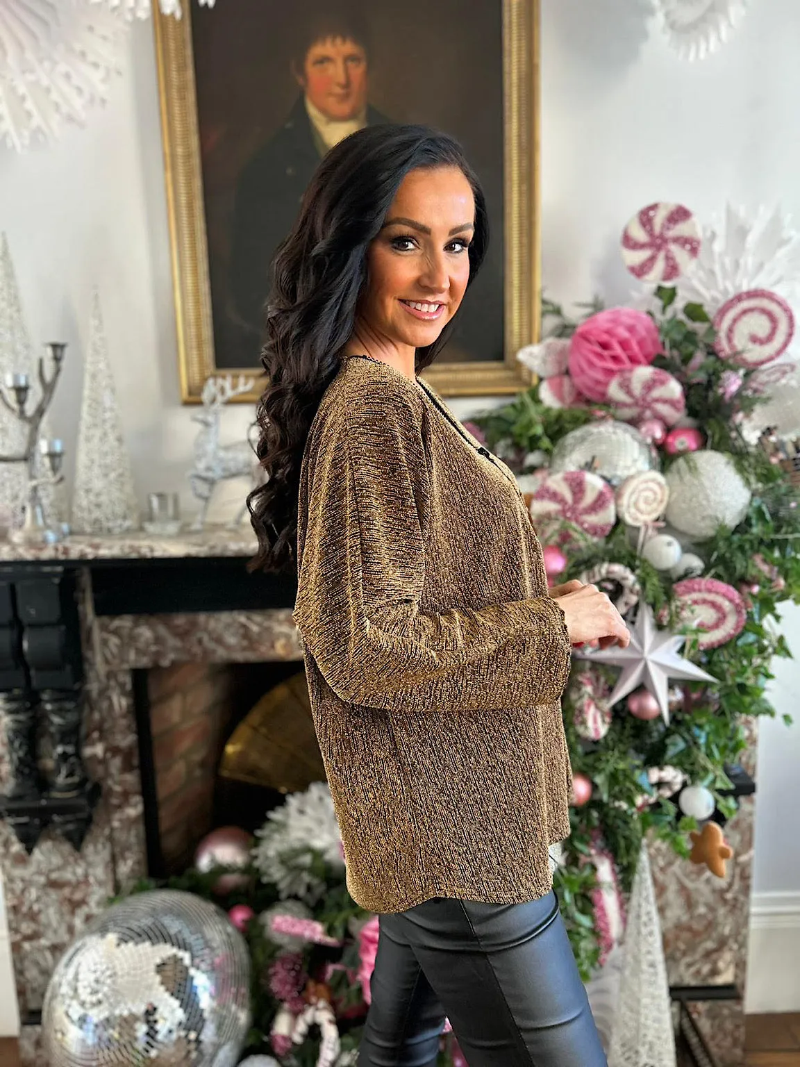 Gold Sparkle Diamante Zip Top Mia