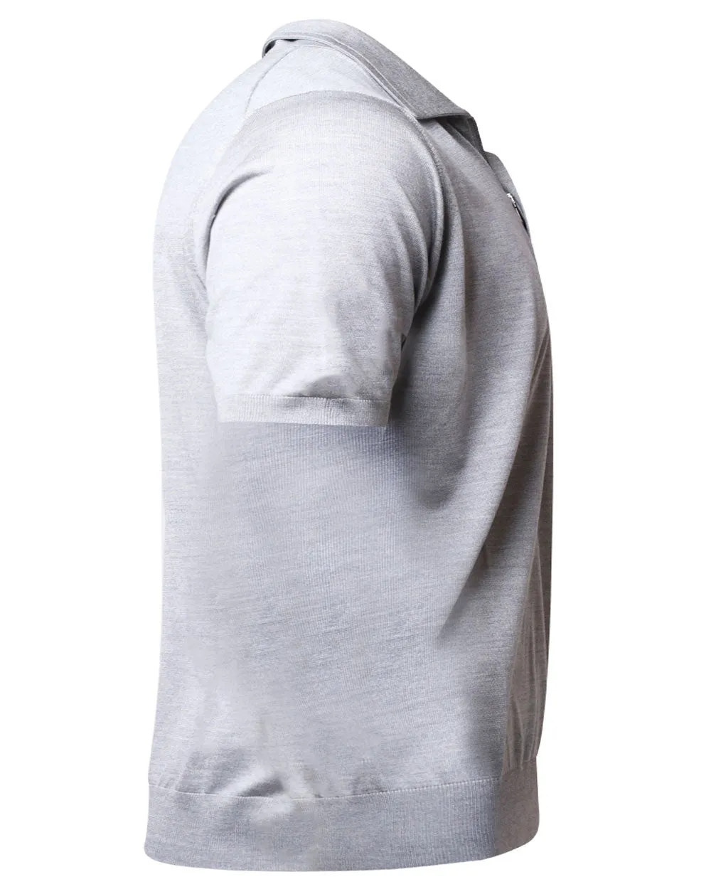 Grey Silk Zip Short Sleeve Polo