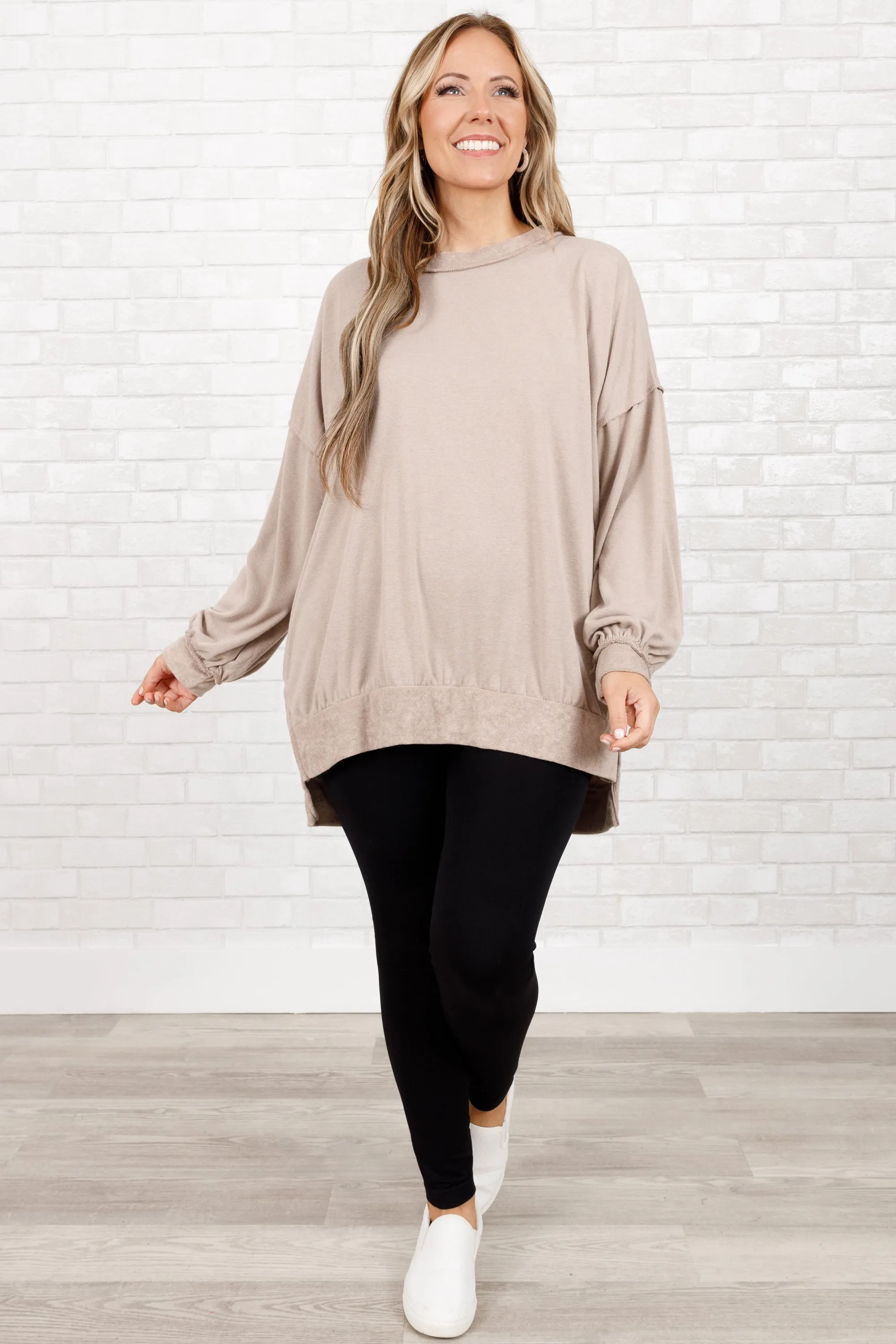 Gushing Gal Pullover, Taupe