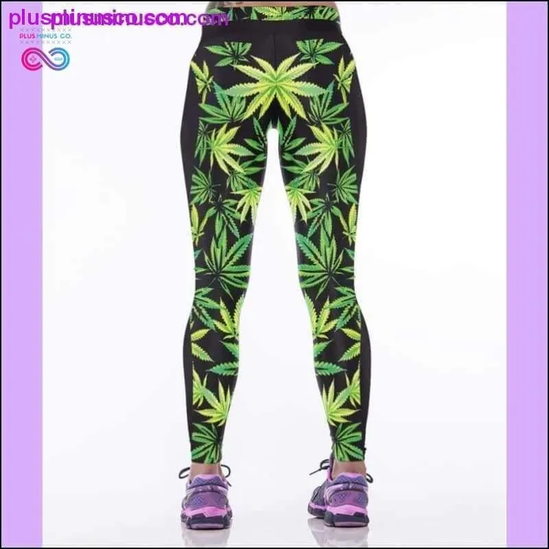 High Waist 3D Green Weed Leaf Casual Leggings