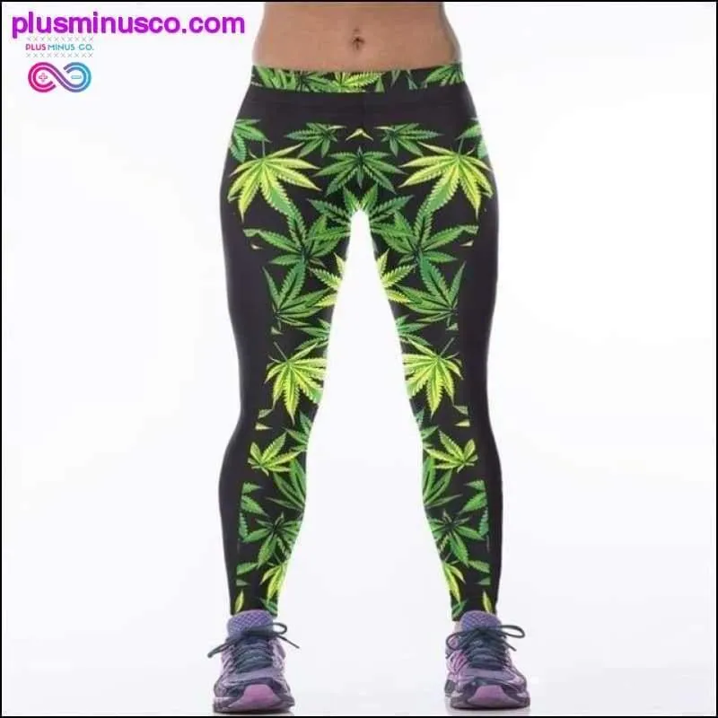 High Waist 3D Green Weed Leaf Casual Leggings