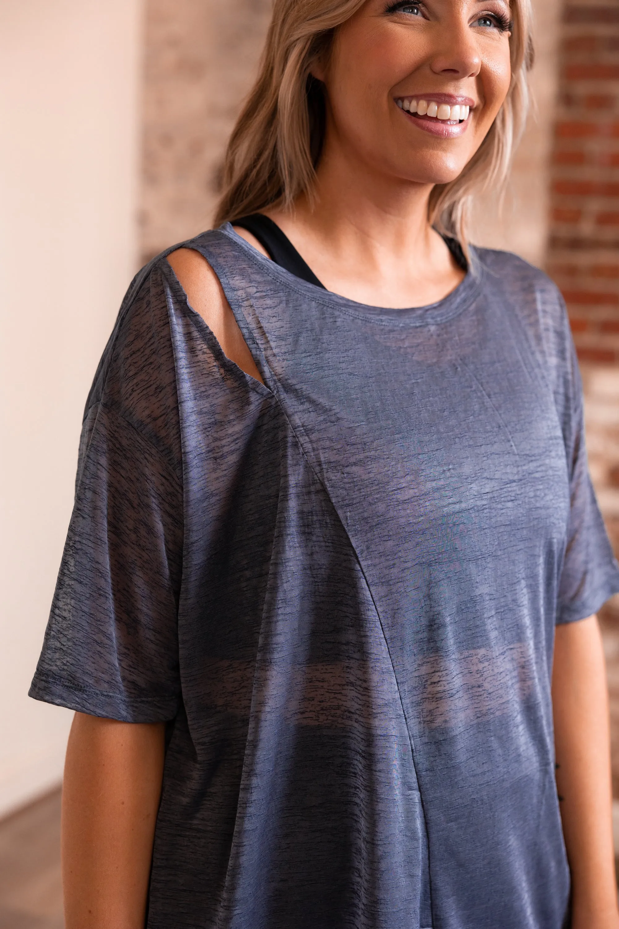 I Want This Active Top, Blue-Grey