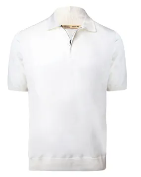 Ivory Silk Zip Short Sleeve Polo