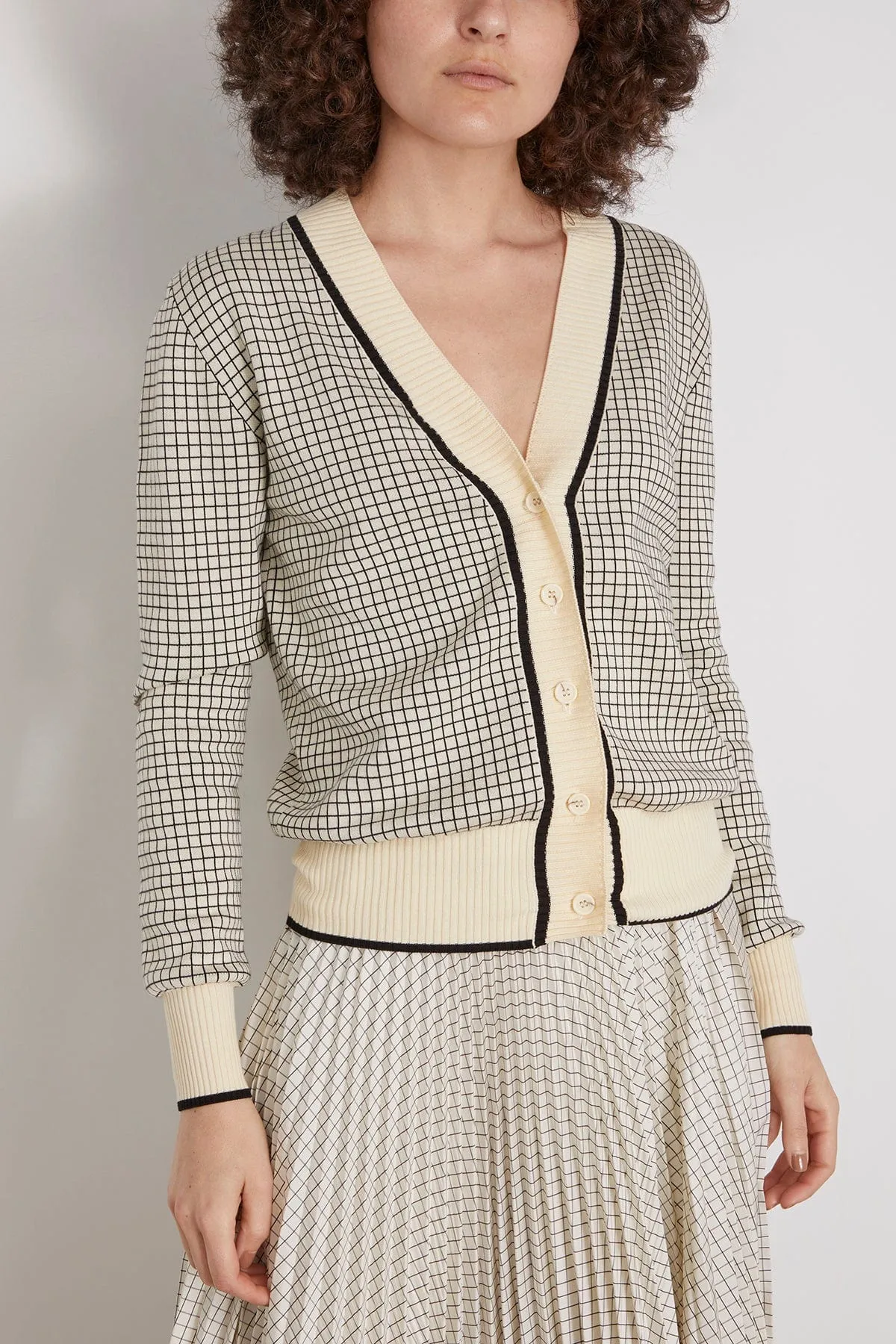 Jacquard Check Cardigan in Butter Base Black Check