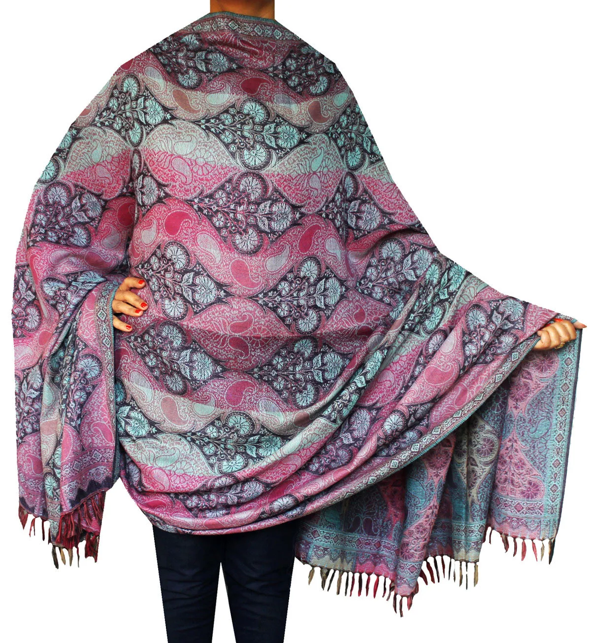 Jamawar Indian Scarves Wraps Womens Wool Shawl (82 x 42 inches)