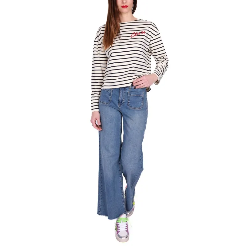 JEANS A PALAZZO IN DENIM STRETCH, BLU