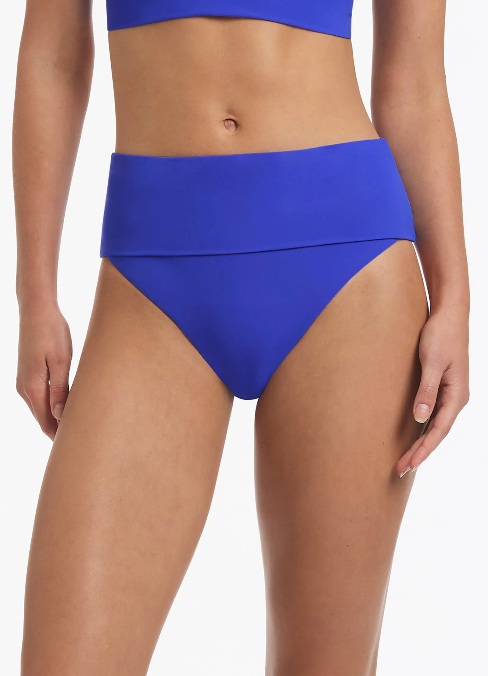 Jetset Fold Down High Waisted Bikini Bottom - Sapphire