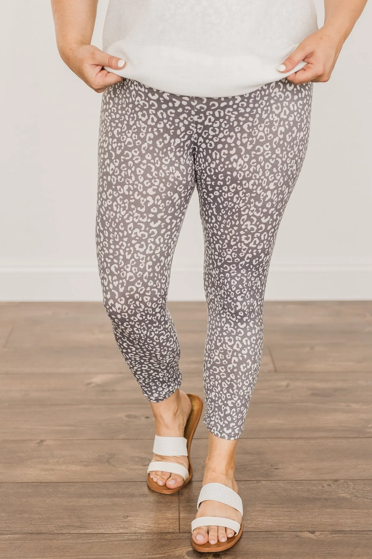 Live For The Day Cropped Leopard Leggings- Charcoal