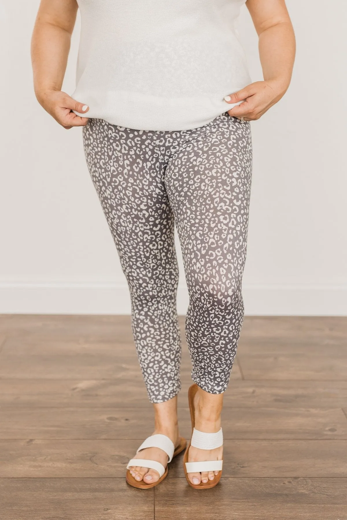 Live For The Day Cropped Leopard Leggings- Charcoal