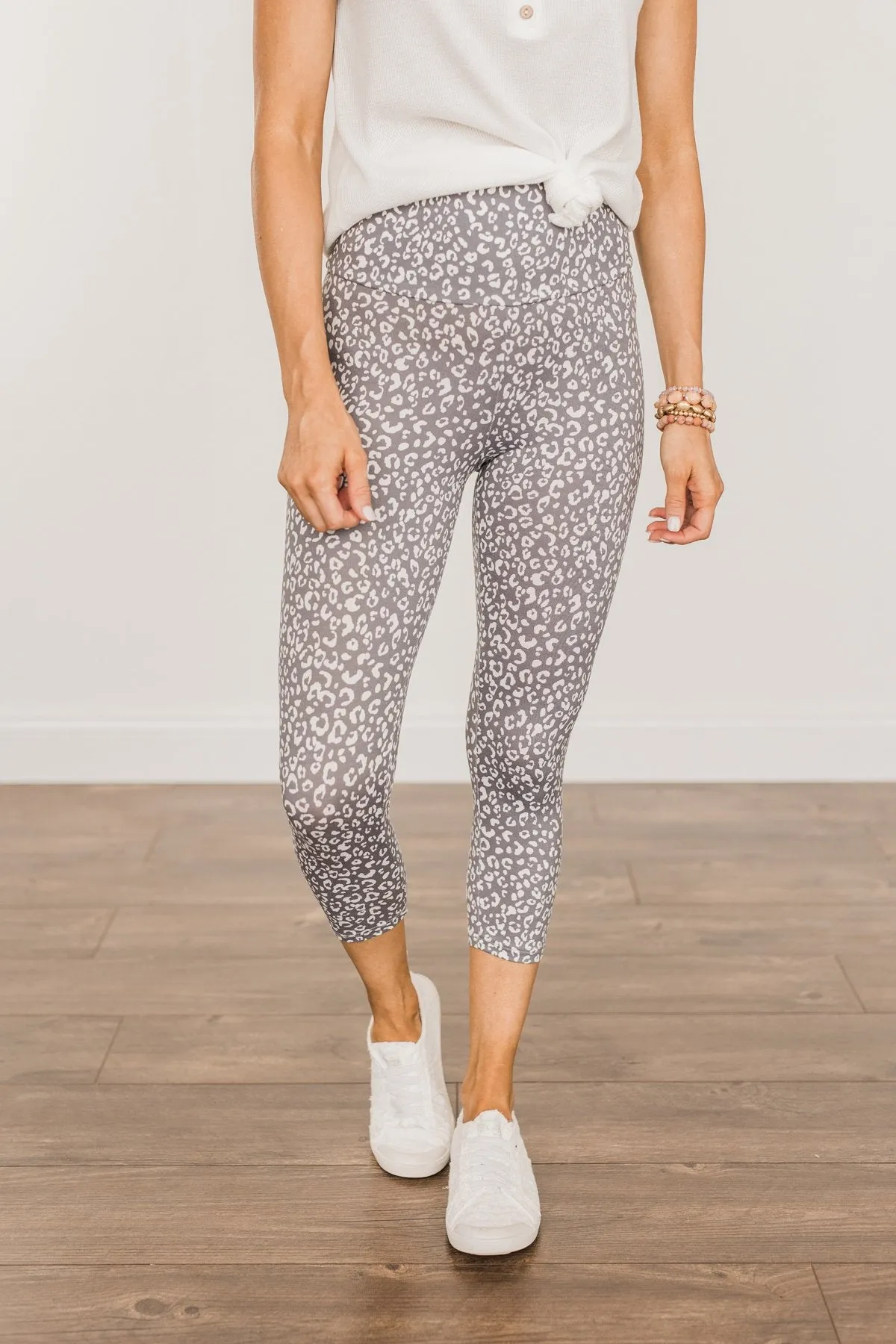 Live For The Day Cropped Leopard Leggings- Charcoal