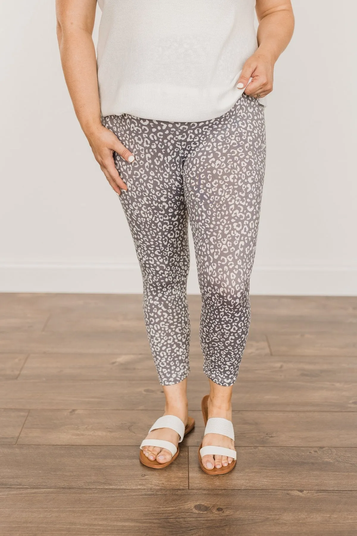 Live For The Day Cropped Leopard Leggings- Charcoal