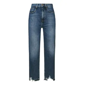 LOGAN JEANS WITH FRINGED BOTTOM Woman Mid Blue