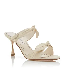 Lollo Leather Bow Mule in Light Cream