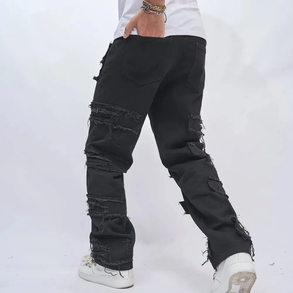 Loose Straight Jeans Pants Stylish Ripped Patch