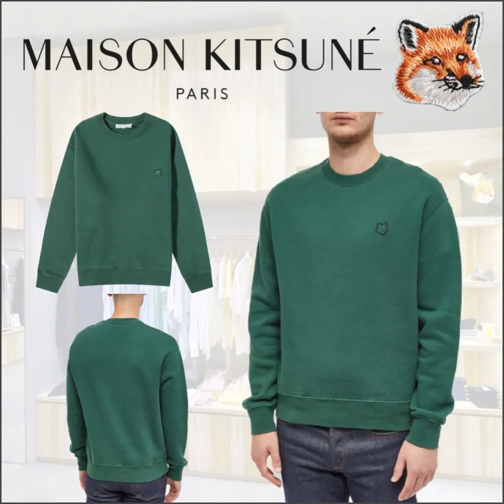 MAISON KITSUNE  |Crew Neck Pullovers Long Sleeves Plain Other Animal Patterns