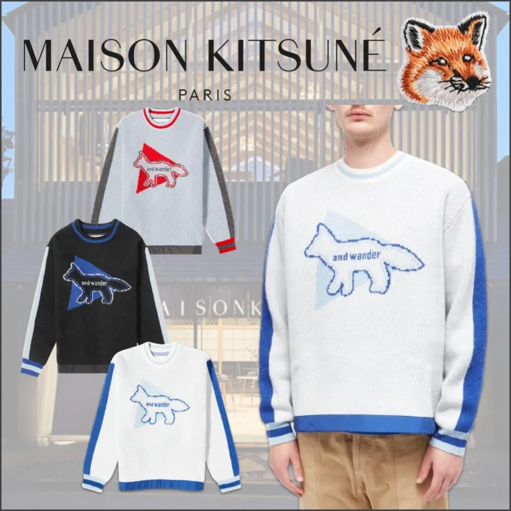 MAISON KITSUNE  |Pullovers Stripes Unisex Wool Nylon Long Sleeves