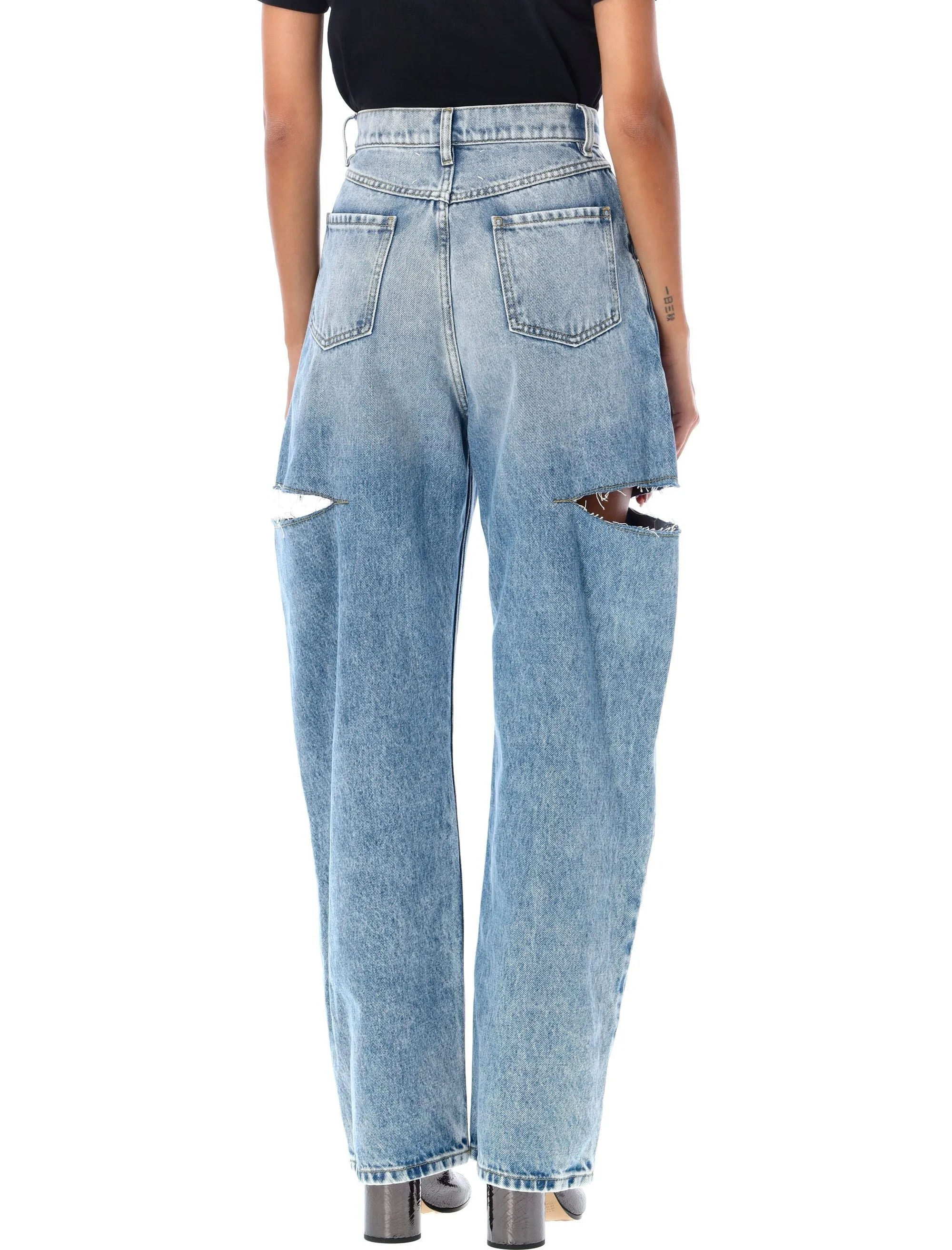 MAISON MARGIELA High-Rise Wide Leg Denim Trousers with Cut-Out Details