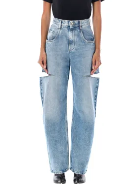 MAISON MARGIELA High-Rise Wide Leg Denim Trousers with Cut-Out Details