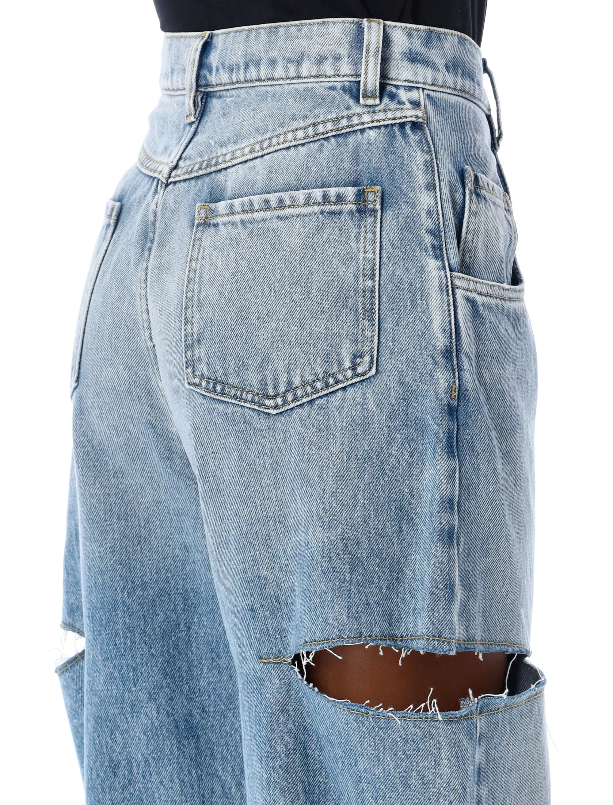 MAISON MARGIELA High-Rise Wide Leg Denim Trousers with Cut-Out Details