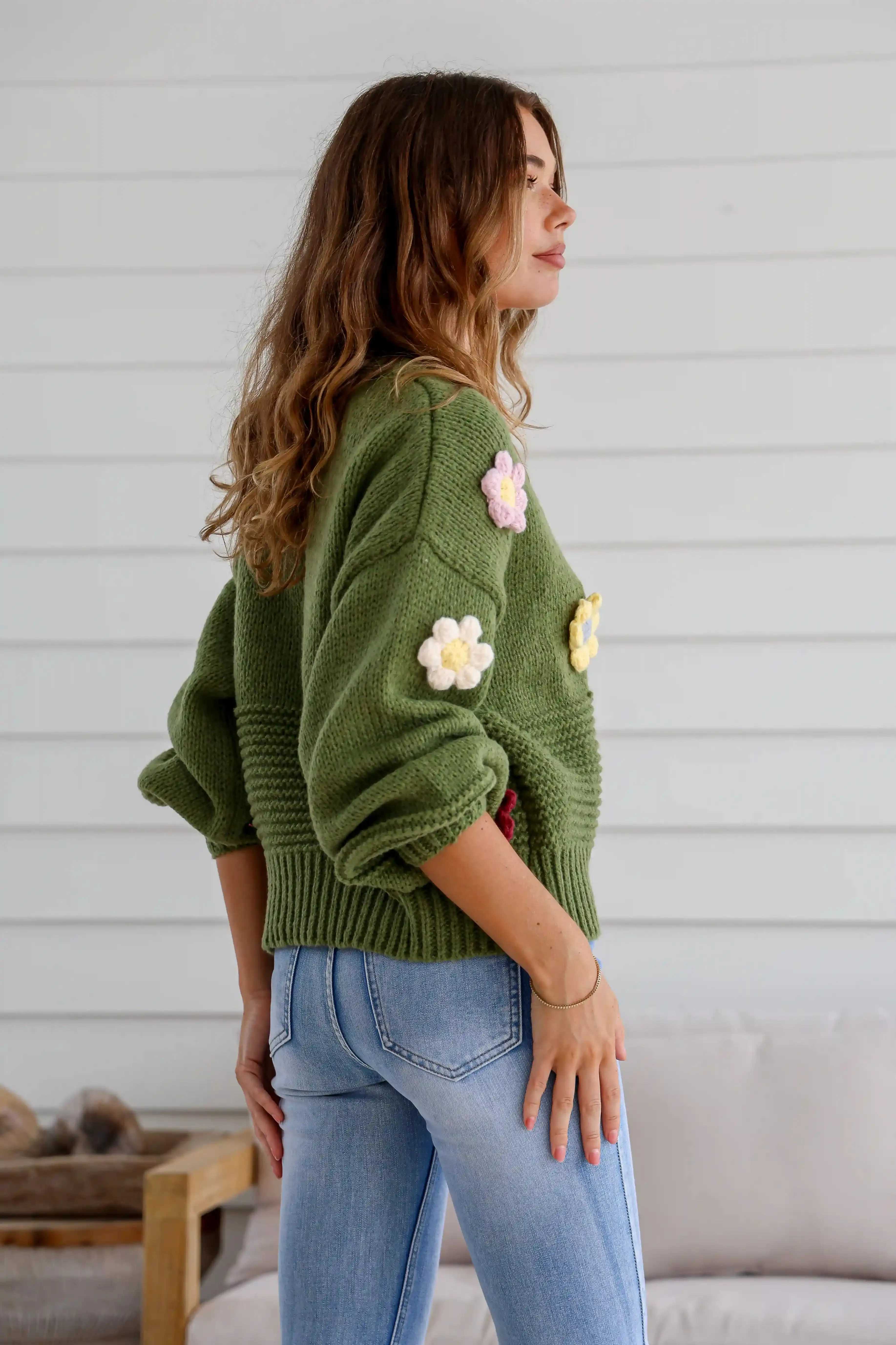 Mayfair Flower Knit Cardigan - Khaki