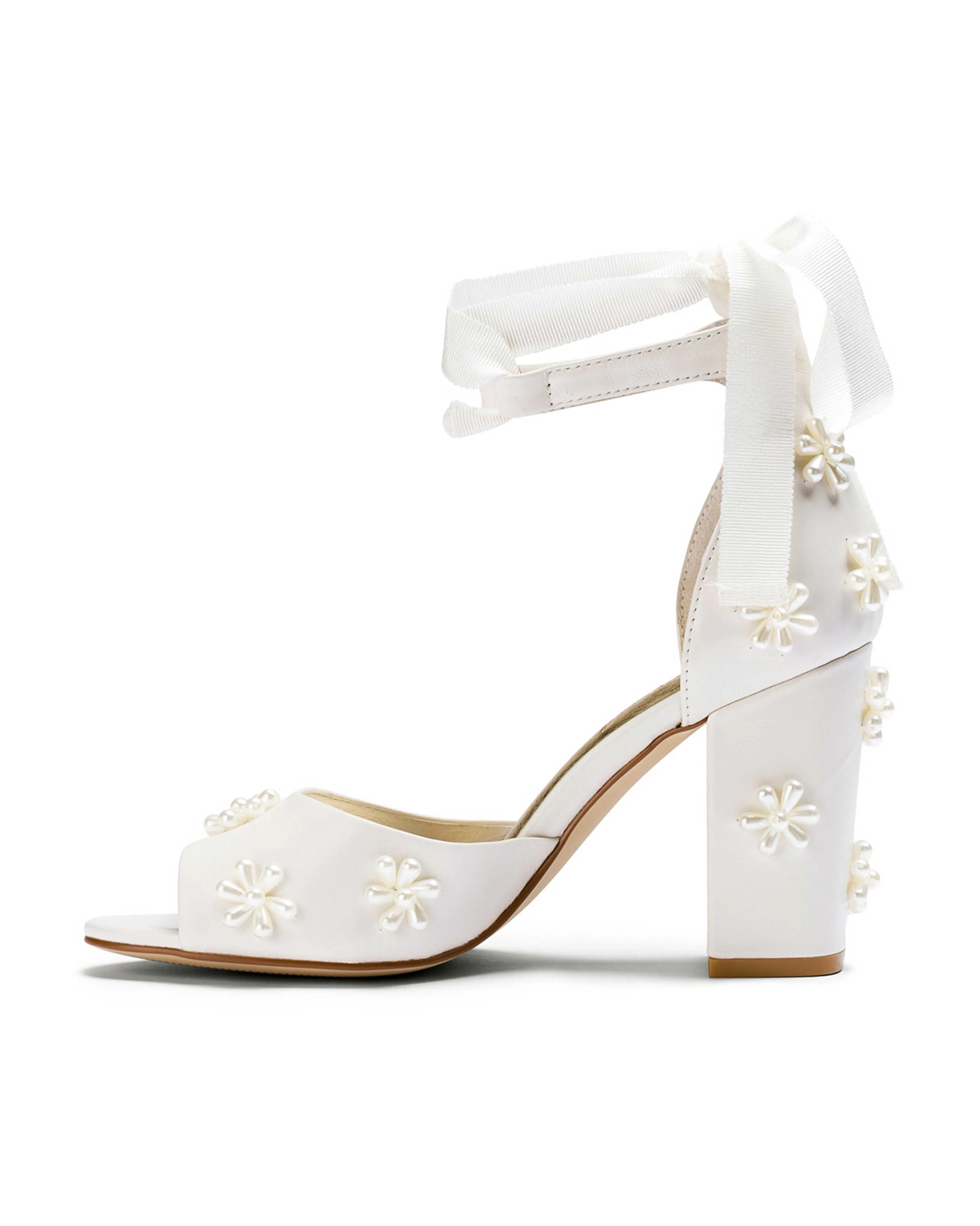 MELODY - IVORY LEATHER PEARL FLOWER BRIDAL SHOES