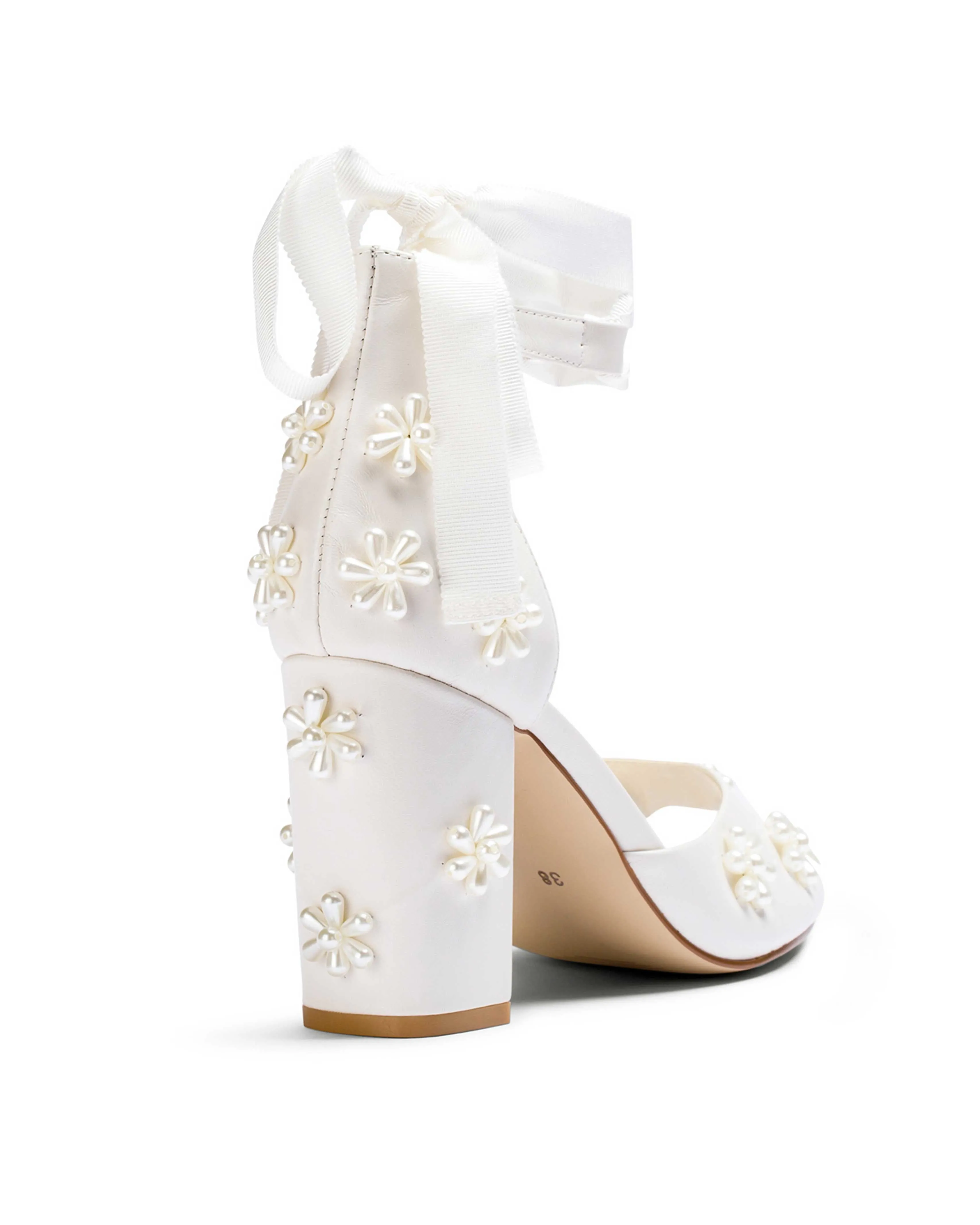 MELODY - IVORY LEATHER PEARL FLOWER BRIDAL SHOES