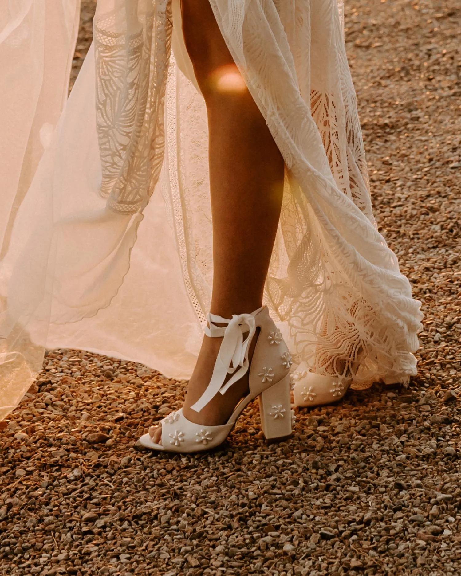 MELODY - IVORY LEATHER PEARL FLOWER BRIDAL SHOES