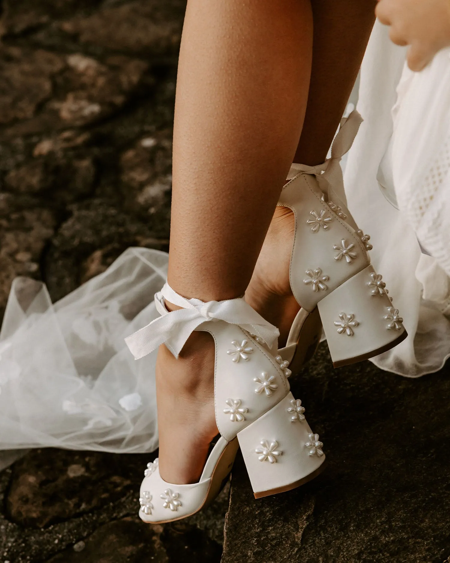 MELODY - LOW HEEL IVORY PEARL BRIDAL SHOES