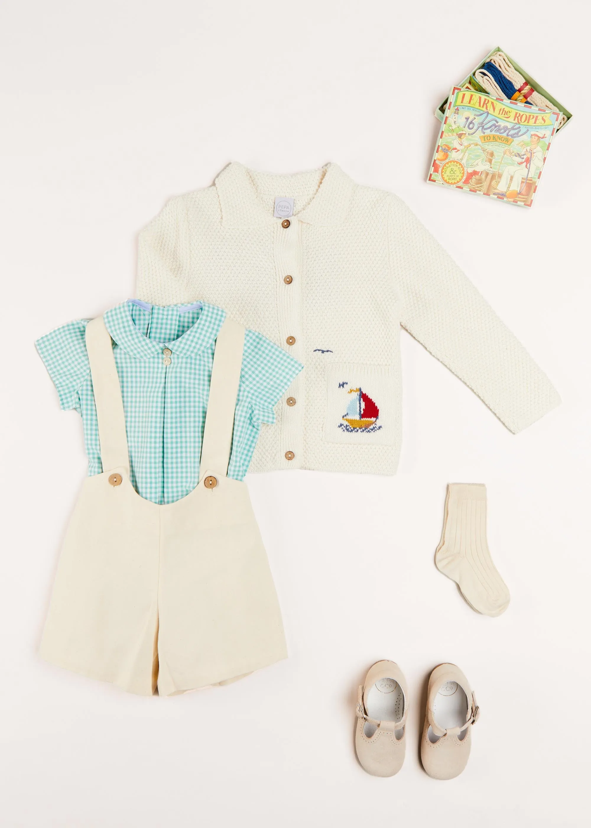 Nautical Boat Embroidery Polo Collar Cardigan in Cream (12mths-4yrs)