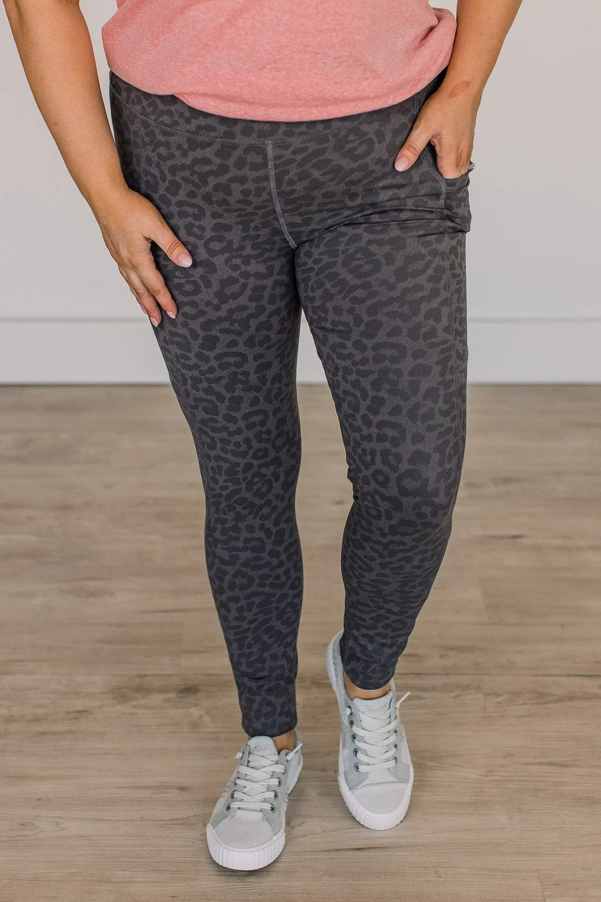 On A Mission Athleisure Leggings- Charcoal Leopard Print