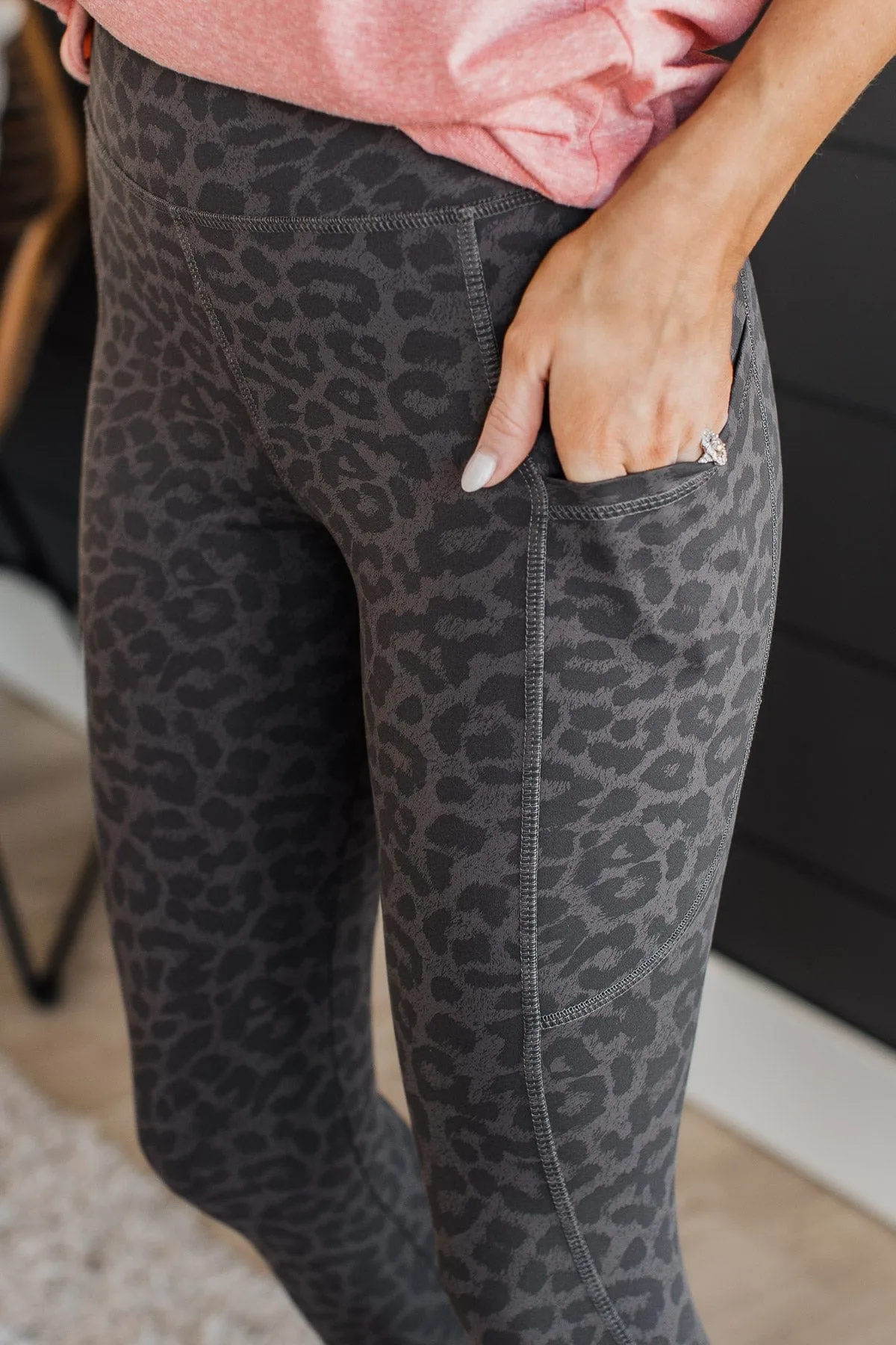 On A Mission Athleisure Leggings- Charcoal Leopard Print