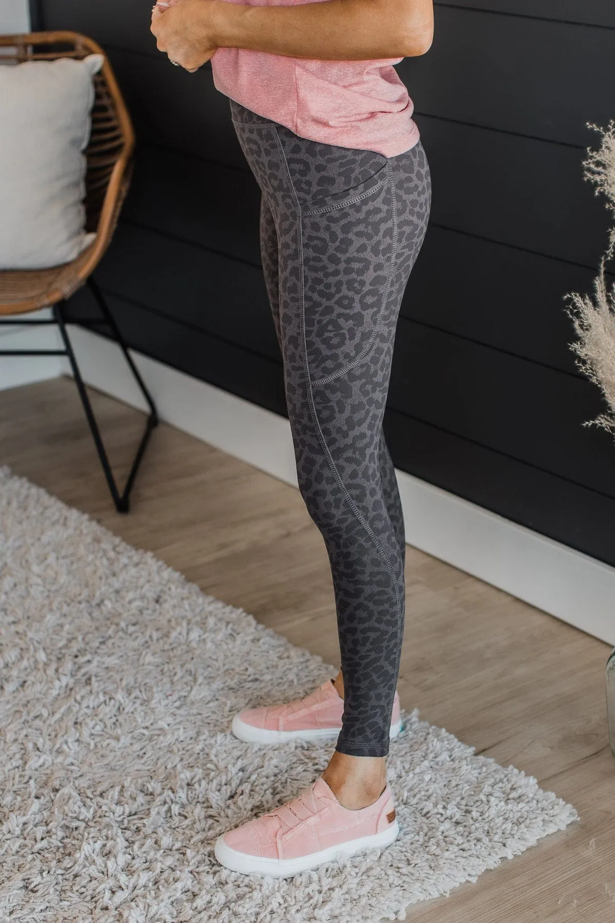 On A Mission Athleisure Leggings- Charcoal Leopard Print