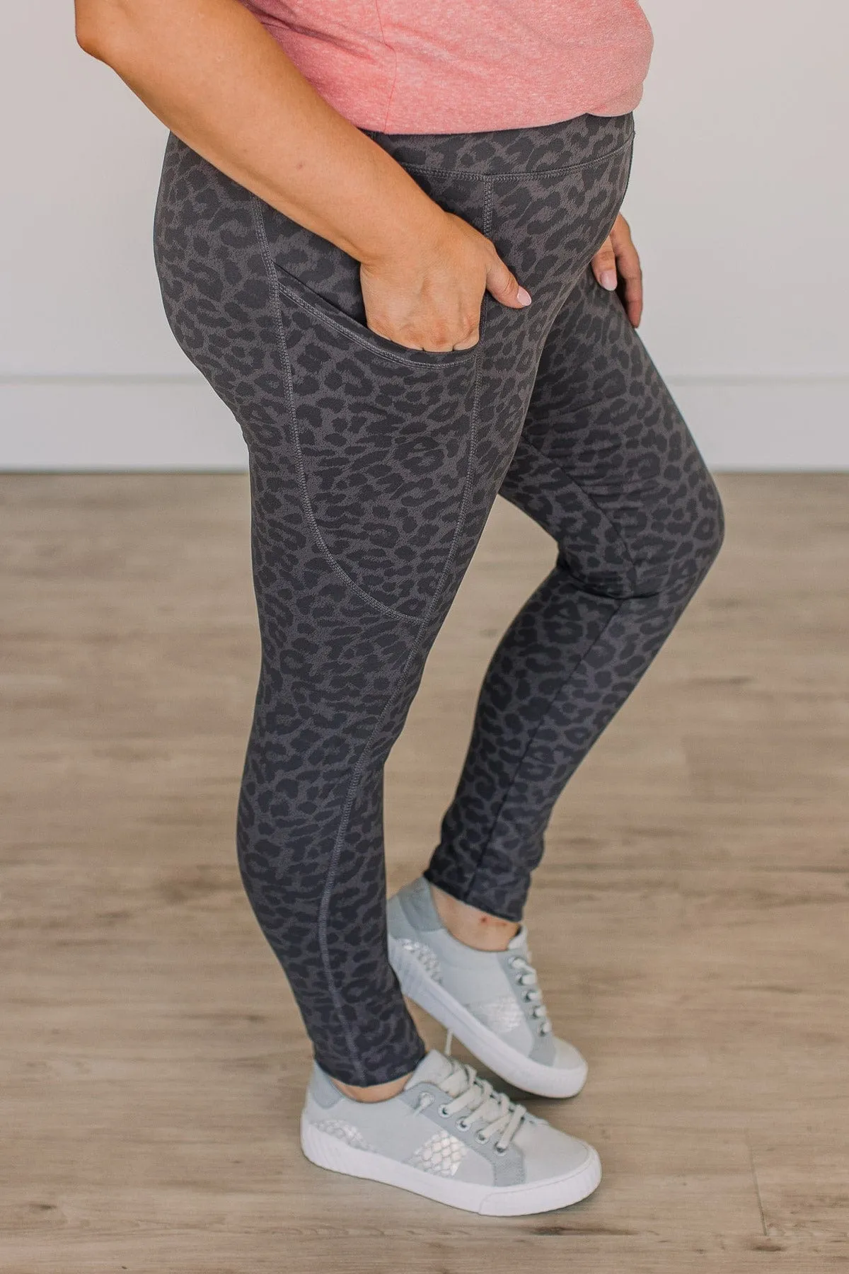 On A Mission Athleisure Leggings- Charcoal Leopard Print