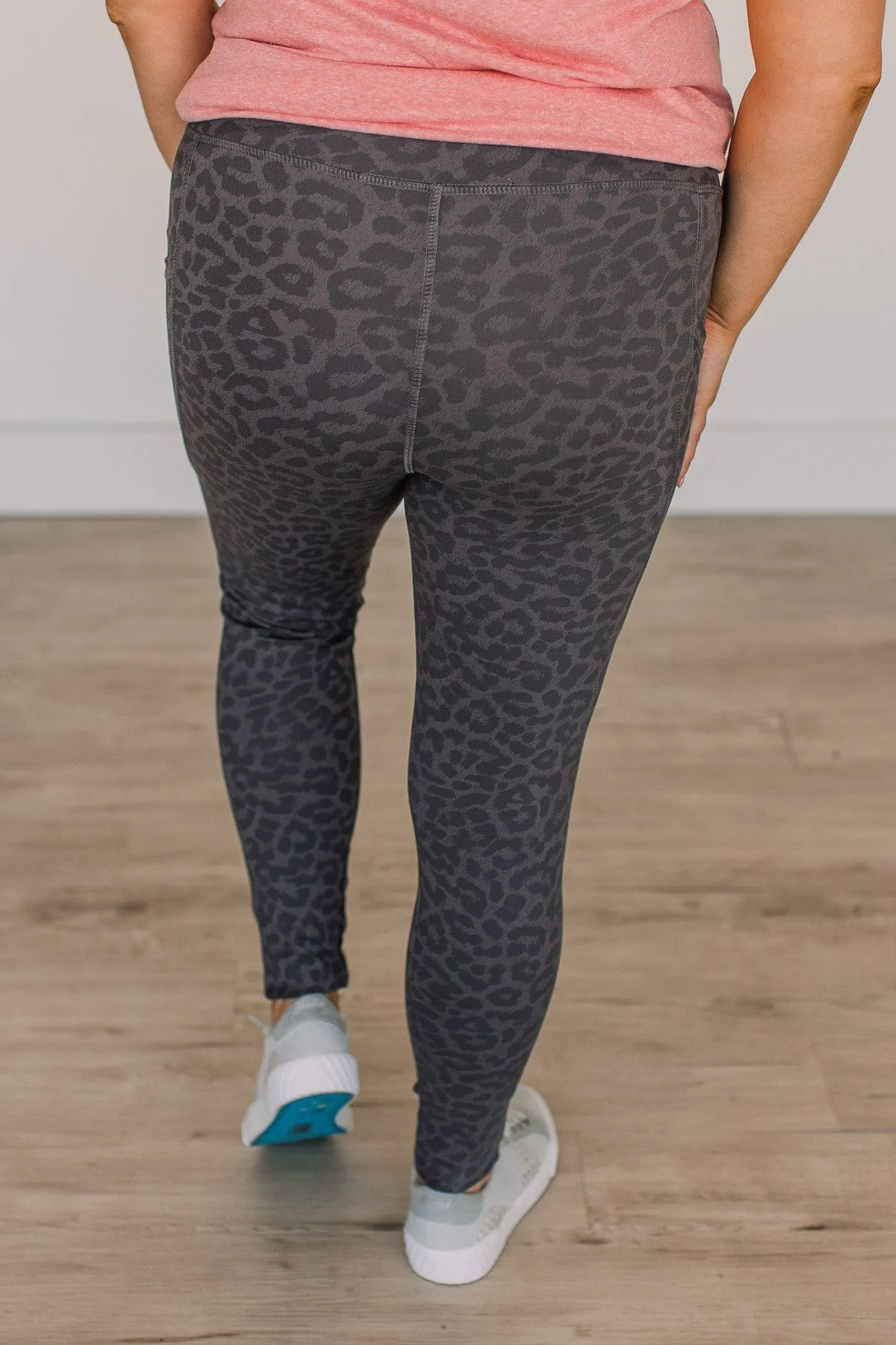 On A Mission Athleisure Leggings- Charcoal Leopard Print