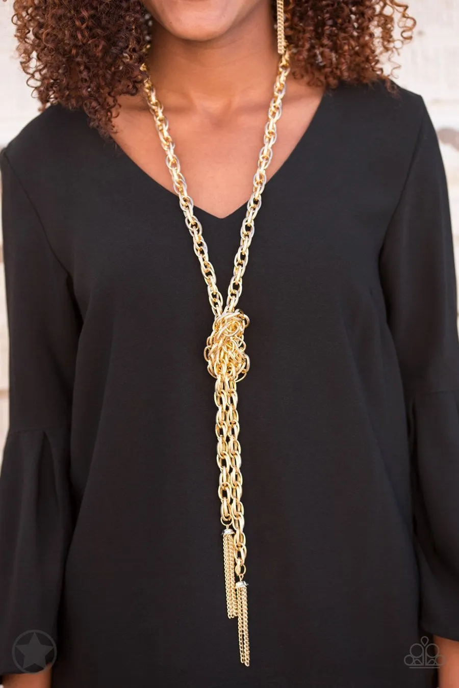 Paparazzi SCARFed for Attention - Gold Blockbuster - Necklace and matching Earrings