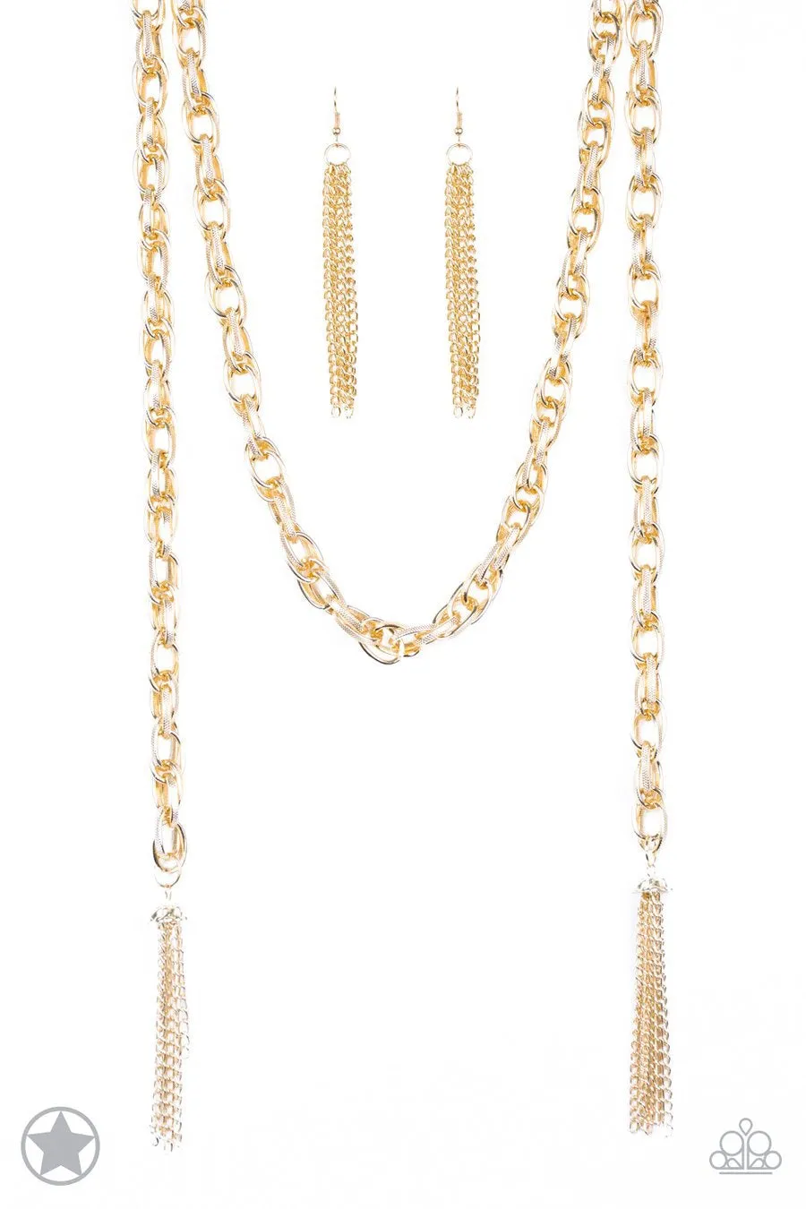 Paparazzi SCARFed for Attention - Gold Blockbuster - Necklace and matching Earrings