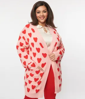 Plus Size Pink & Red Hearts Open Cardigan