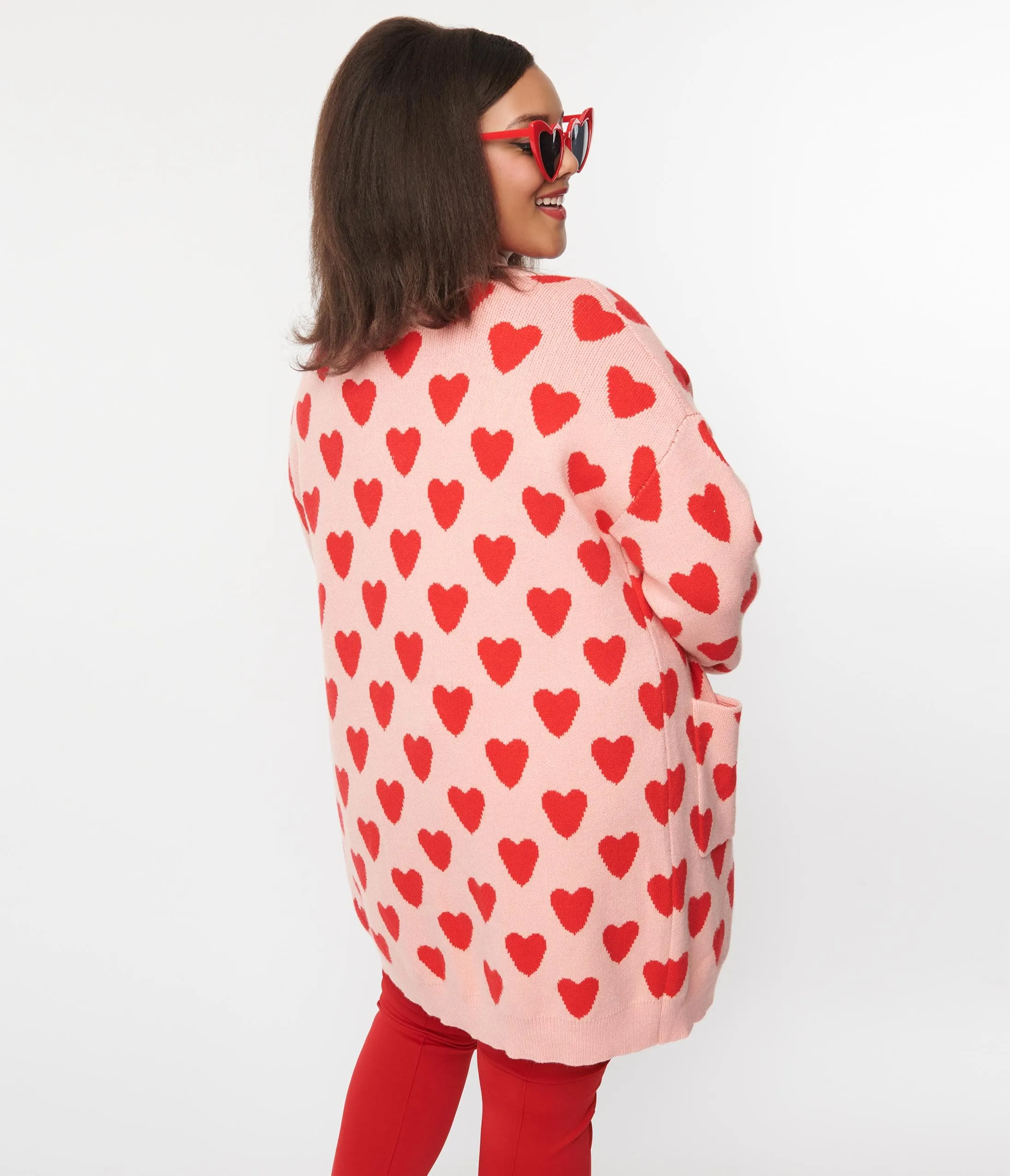 Plus Size Pink & Red Hearts Open Cardigan