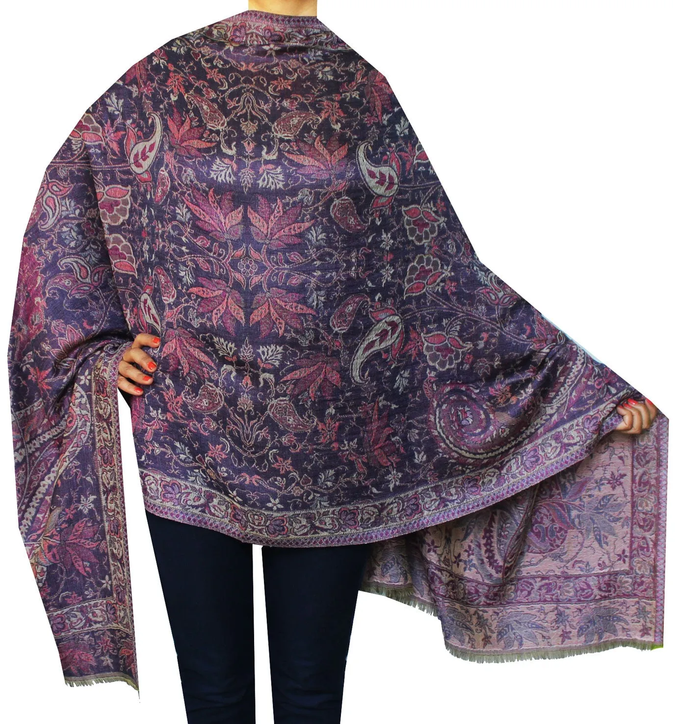 Pure Wool Paisley Shawl Scarves Womens Indian Clothing (84 x 30 inches)