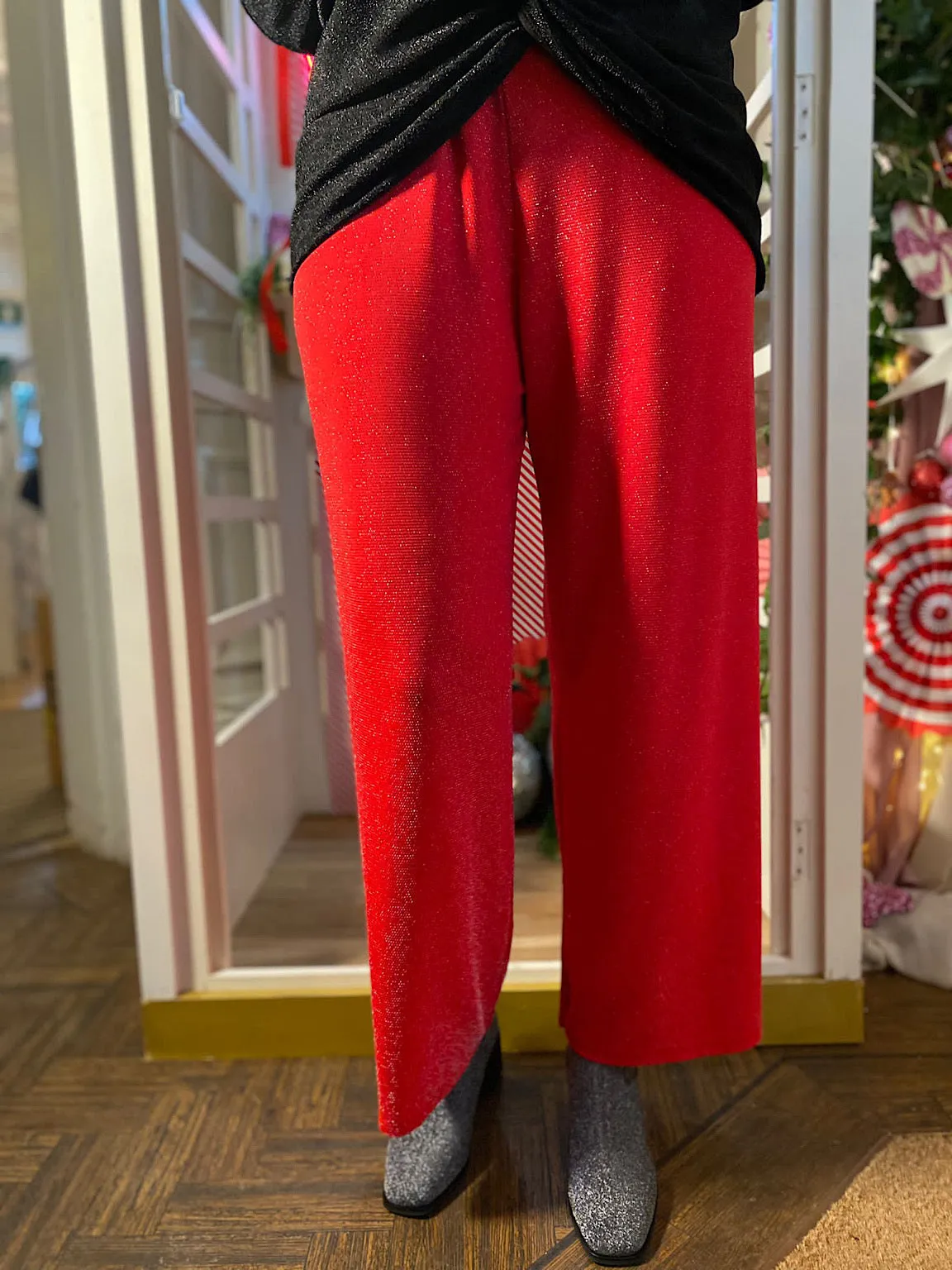 Red Wide Leg Shimmer Trousers