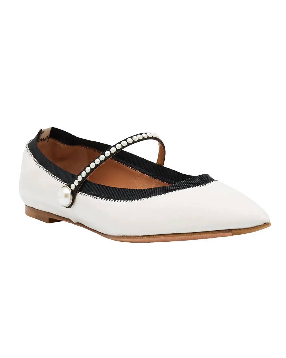 Romy Pearl Mary Jane Flat in White