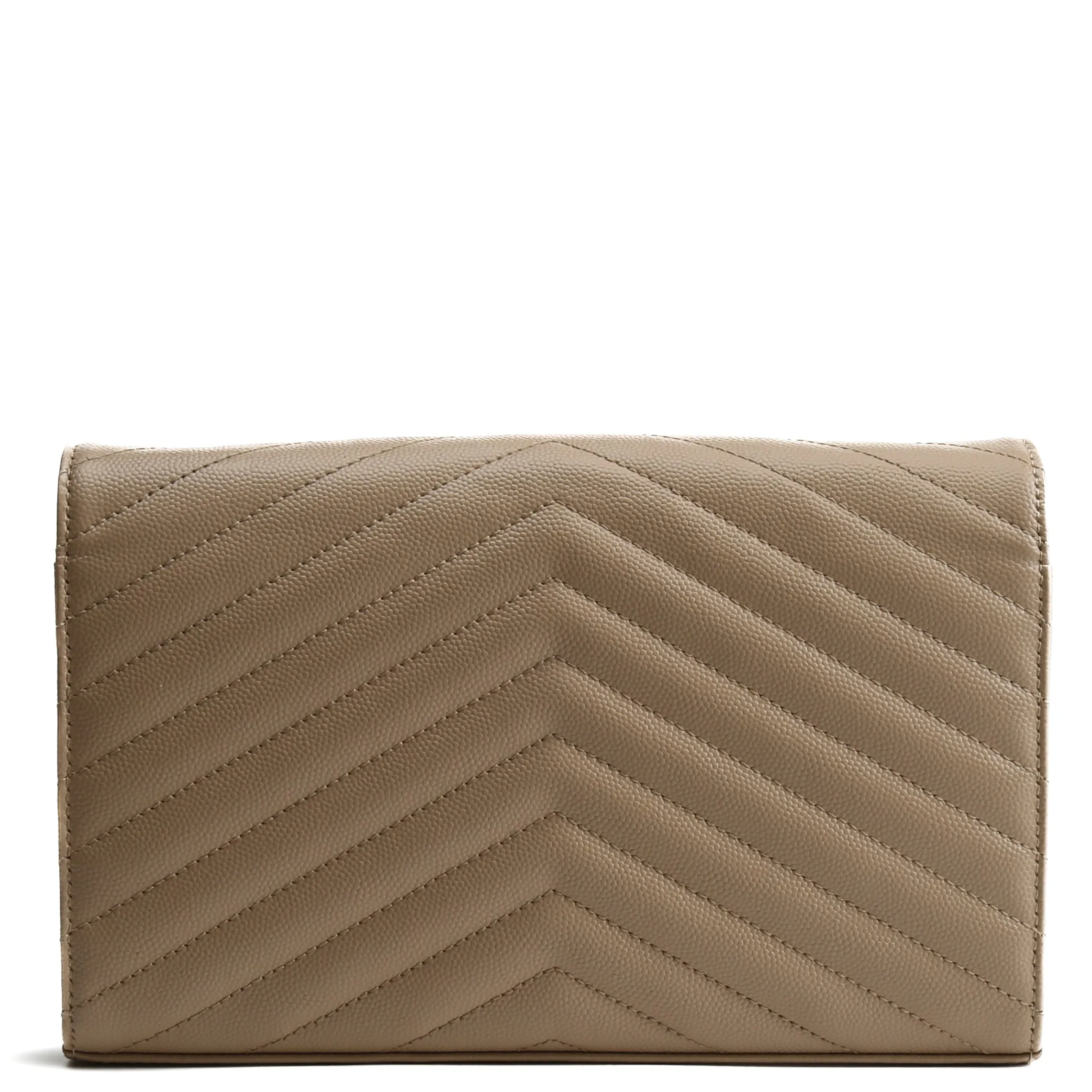 SAINT LAURENT Cassandre Envelope Chain Wallet - Dark Beige