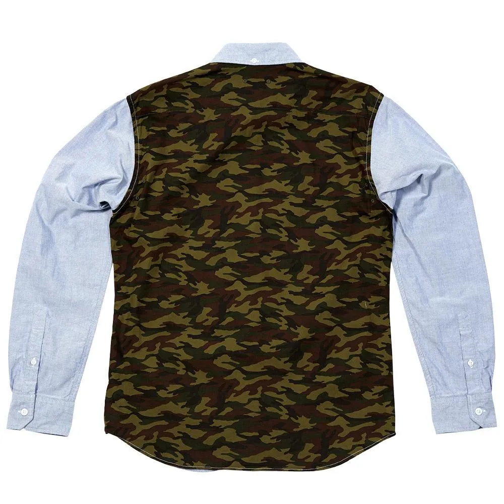 SOPHNET. Camouflage Panel Button Down Oxford ShirtNavy & Woodland