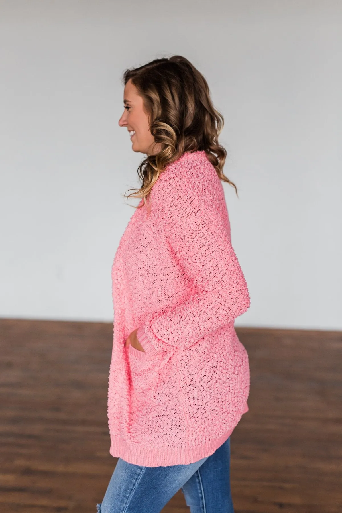 Stealing Glances Popcorn Knit Cardigan- Bubblegum Pink