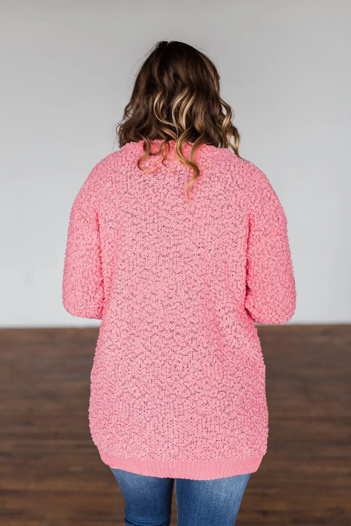 Stealing Glances Popcorn Knit Cardigan- Bubblegum Pink